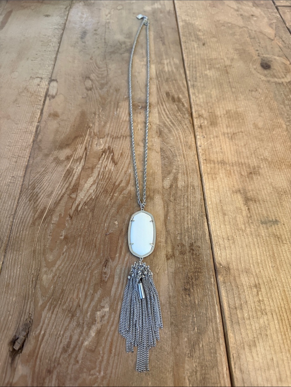 Kendra Scott Silver White Oval Tassel Necklace